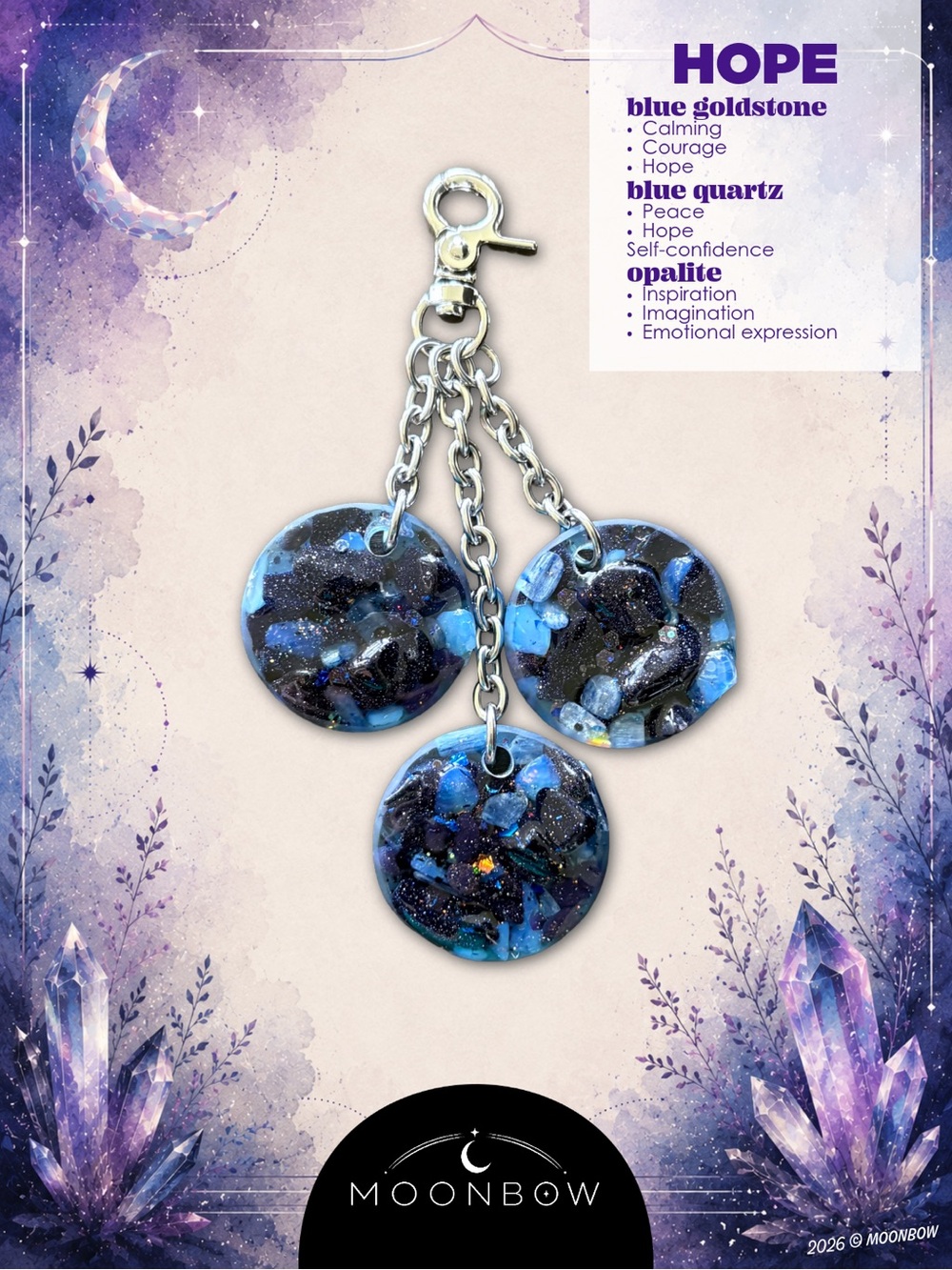 Moonbow Handmade Charm ft. Blue Goldstone, Blue Quartz + Opalite - Picture 1 of 8